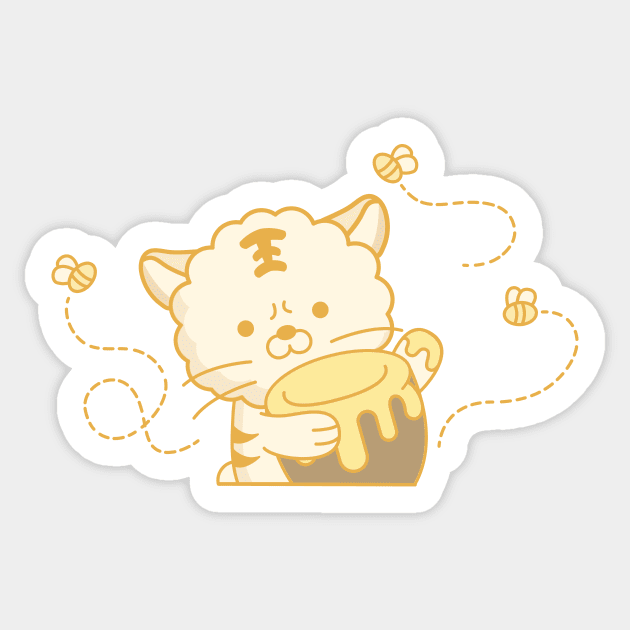 cute cat is eating honey Sticker by choiyoojin